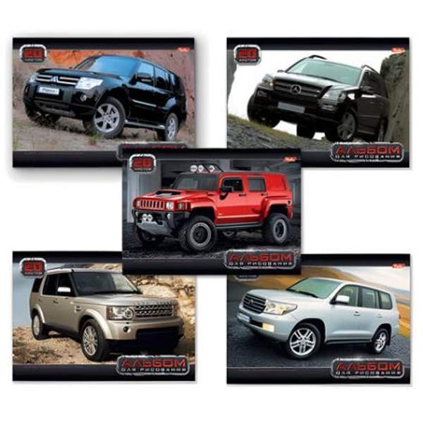 Альбом для рисования, А4, 20 листов, обложка картон, HATBER, 205х290 мм, "Внедорожники", 20А4В