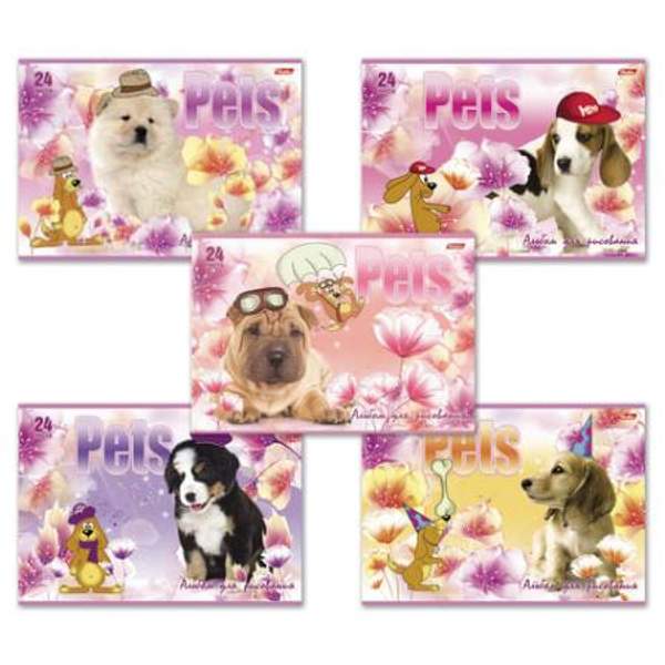 Альбом для рисования, А4, 24 листа, скоба, обложка картон, HATBER, 205х290 мм, "Любимцы", 24А4В