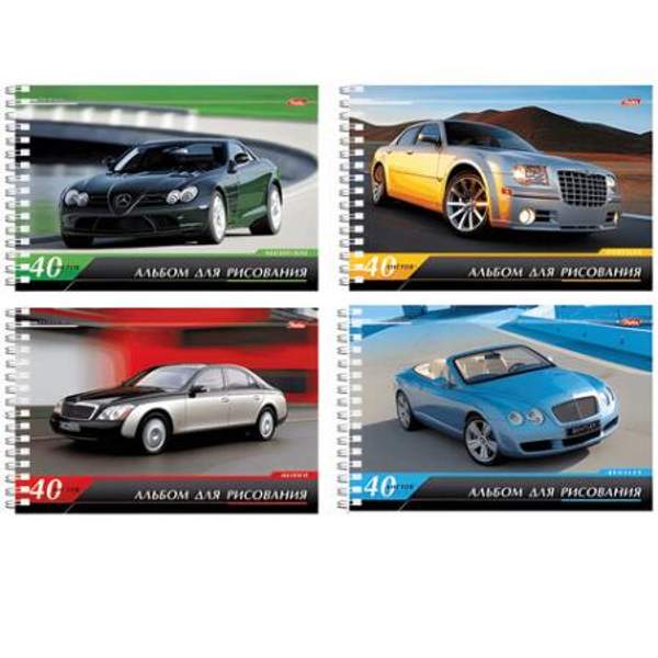 Альбом для рисования, А4, 40 листов, спираль, обложка картон, HATBER, 205х300 мм, "Престижные авто", 40А4Всп