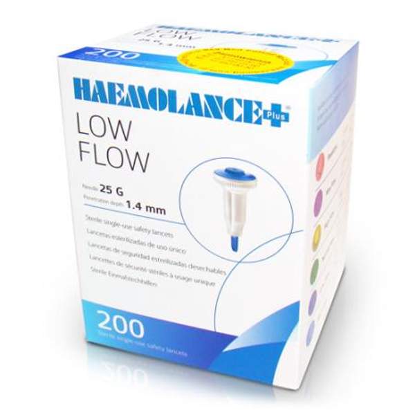 Автоматический ланцет Haemolance-plus Low Flow, Игла 25G , глубина прокола — 1,4 мм.