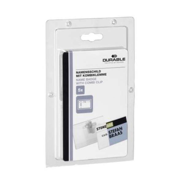 Бейдж Durable, с булавкой и зажимом, 40 x 75 мм, полипропилен D8694-19