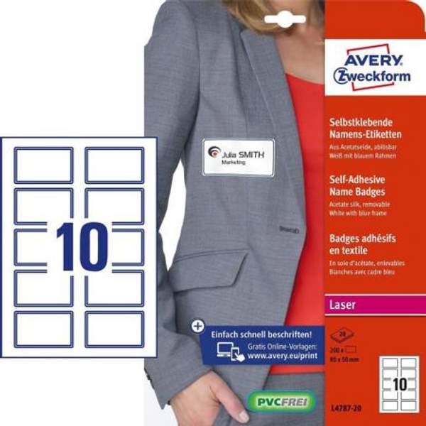 Бейдж самоклеящийся Avery Zweckform, L+CL, белый в синей рамке, 120 гр/м, 280 х 50 мм, 200 штук ZWL4787-20