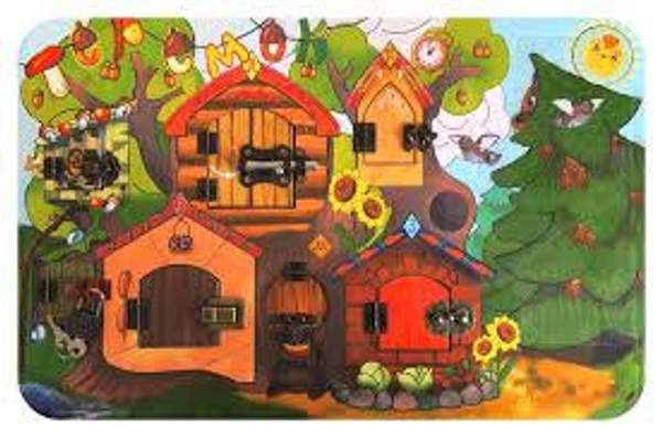 Бизиборд Теремок Бэмби развивающая панель замочки