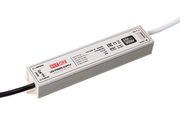 Блок питания герметичный Piton 12В 30Вт IP67 в металлическом корпусе