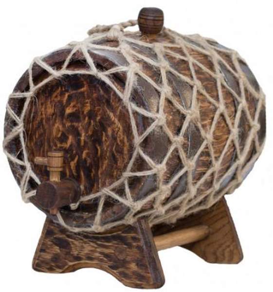 Бочка 10 л под старину с рисунком в оплетке на подставке дуб