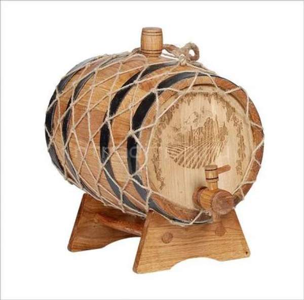 Бочка 5 л с рисунком в оплетке на подставке дуб