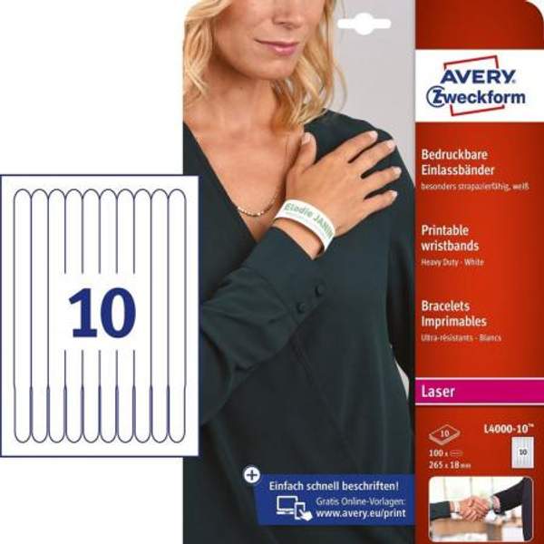 Браслеты самоклеящиеся Avery Zweckform, пленка, белые, 265 х 18 мм, 100 штук ZWL4000-10