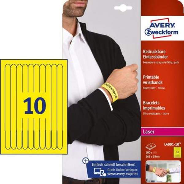 Браслеты самоклеящиеся Avery Zweckform, пленка, желтые, 265 х 18 мм, 100 штук ZWL4001-10