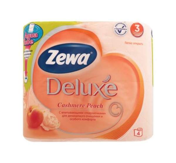 Бумага туалетная 3-х слойная Персик Deluxe Zewa 4шт.