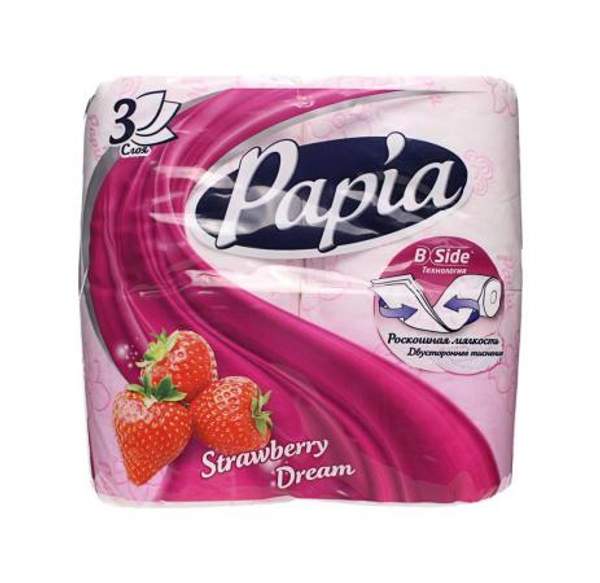 Бумага туалетная 3-х слойная Strawberry dream Papia 4шт.