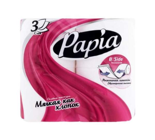 Бумага туалетная Papia белая с тиснением и перфорацией 3 слоя 4шт, упак.