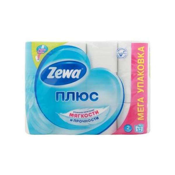 Бумага туалетная Zewa Плюс белая с тиснением и перфорацией 2 слоя 12шт, упак.
