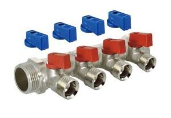 Cантехнический коллектор с шаровыми кранами TIM 3/4" - Ф16 /3вых., никелиров. под конус,MV-3/4-N-3