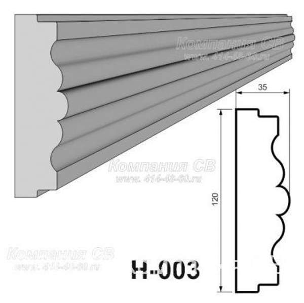 Декоративные элементы лепнины - фасадный декор наличник Н-003 на окна из пенопласта