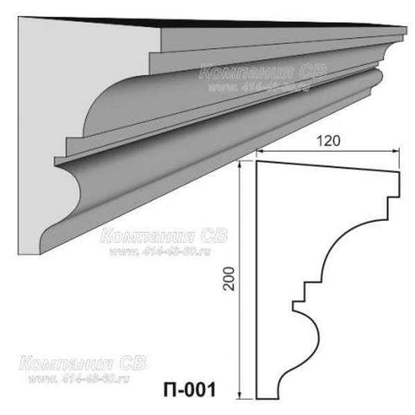 Декоративные элементы лепнины - фасадный подоконник П-001 из пенопласта