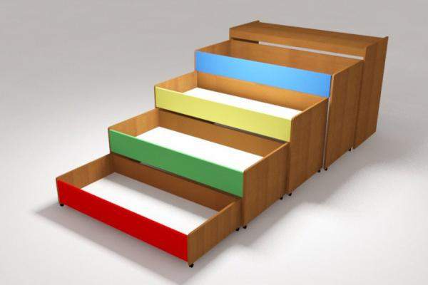 Детская кровать 4 ярусная выдвижная выкатная в тумбе для детского сада