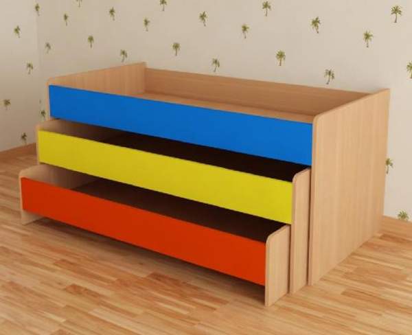 Детская кровать трехъярусная выдвижная выкатная для детского сада