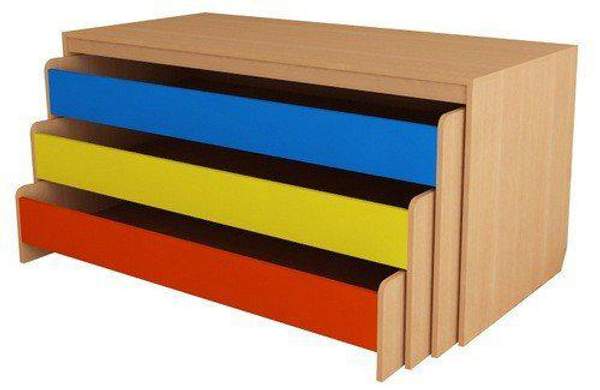 Детская кровать трехъярусная выдвижная выкатная в тумбе для детского сада