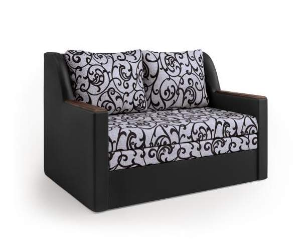 Диван-кровать Дуэт экокожа черный и узоры