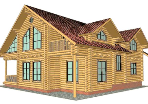 Дом из бревна с верандой (ПРОЕКТ 28)