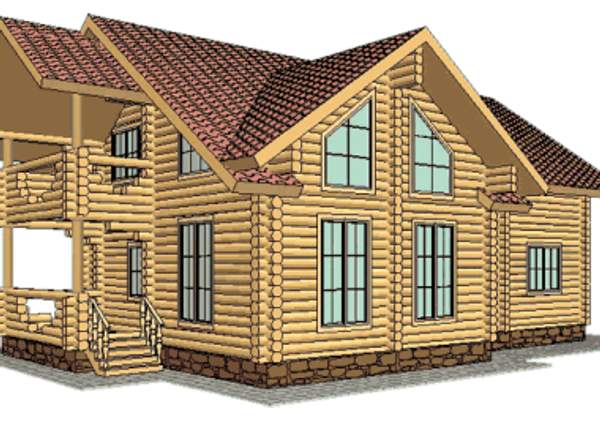 Дом из бревна, сложной конструкции (ПРОЕКТ 23)