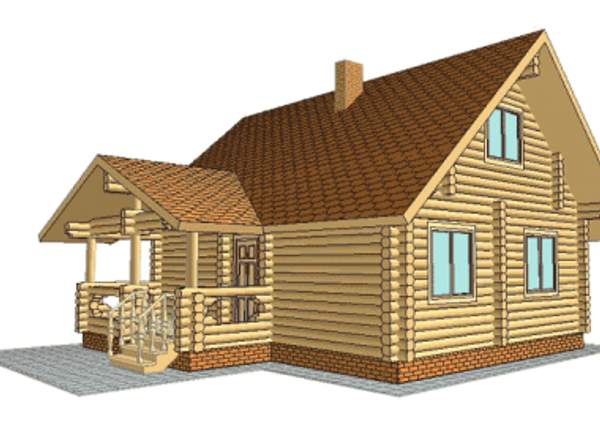 Дом с крыльцом из бревна ( ПРОЕКТ 25)