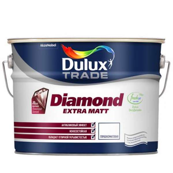 DULUX TRADE DIAMOND MATT КРАСКА ВОДНО-ДИСПЕРСИОННАЯ ПОВЫШЕННОЙ ИЗНОСОСТОЙКОСТИ ДЛЯ СТЕН И ПОТОЛКОВ МАТОВАЯ ДУЛЮКС