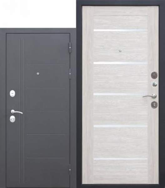 Дверь металлическая 10 см Троя Серебро Лиственница беж Царга 2050х860 правая