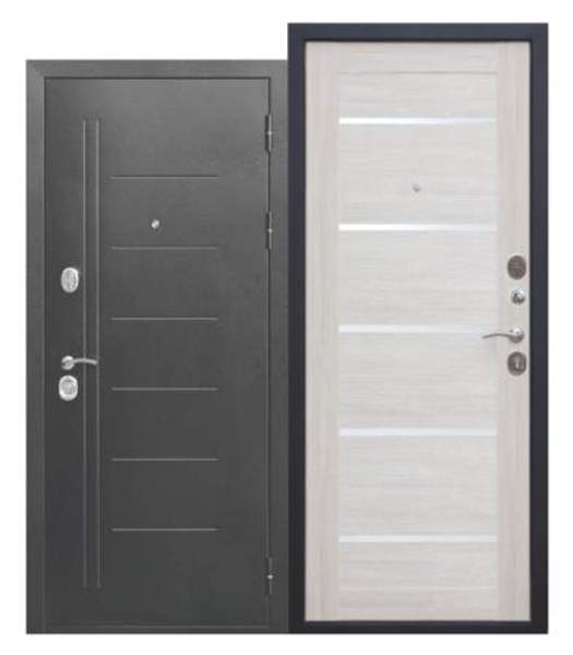 Дверь металлическая 10 см Троя Серебро Лиственница беж Царга 2050х860 правая