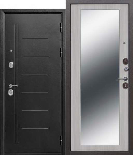 Дверь металлическая 10 см Троя Серебро Maxi Зеркало Дуб Сонома (2050х 960мм) левая