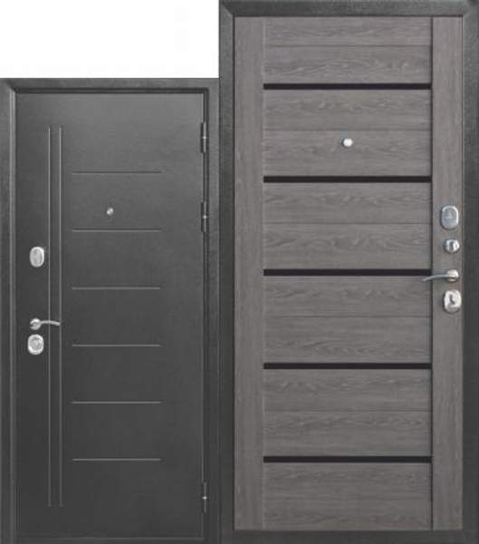 Дверь металлическая входная 10 см Троя Серебро Дымчатый дуб (2050 х 860мм) левая