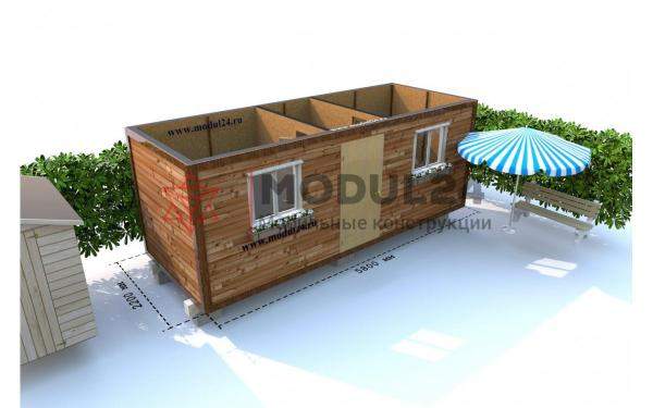 Евробытовка для дачи металло-каркасная деревянная МКДБ-03, 11,28 кв.м, отделка - вагонка деревянная