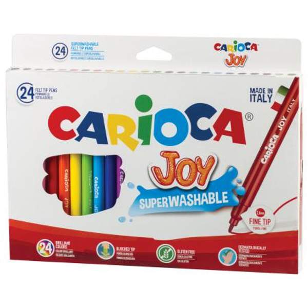 Фломастеры CARIOCA (Италия) "Joy", 12 цветов, суперсмываемые, вентилируемый колпачок, картонная коробка
