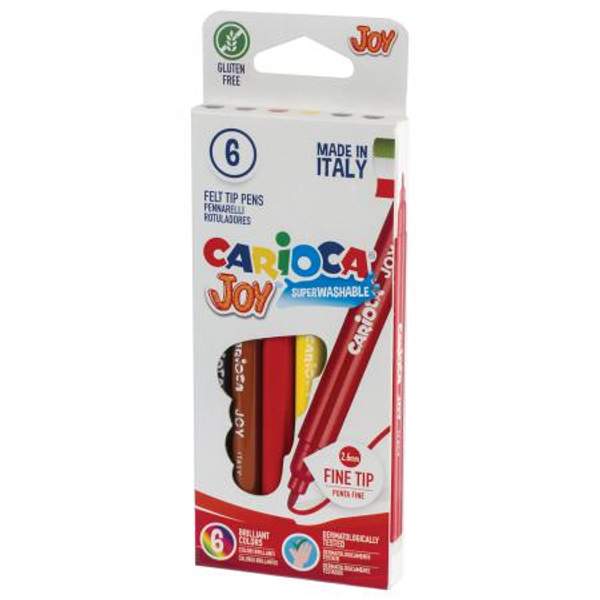 Фломастеры CARIOCA (Италия) "Joy", 6 цветов, суперсмываемые, вентилируемый колпачок, картонная коробка