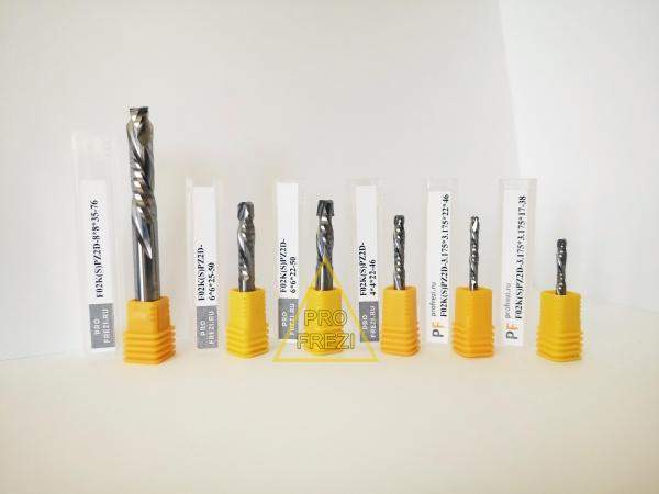 ФРЕЗА КОМПРЕССИОННАЯ (СО ВСТРЕЧНО НАПРАВЛЕННЫМИ НОЖАМИ) СПИРАЛЬНАЯ ДВУХЗАХОДНАЯ ТВЕРДОСПЛАВНАЯ С ОТВОДОМ СТРУЖКИ ВНИЗ