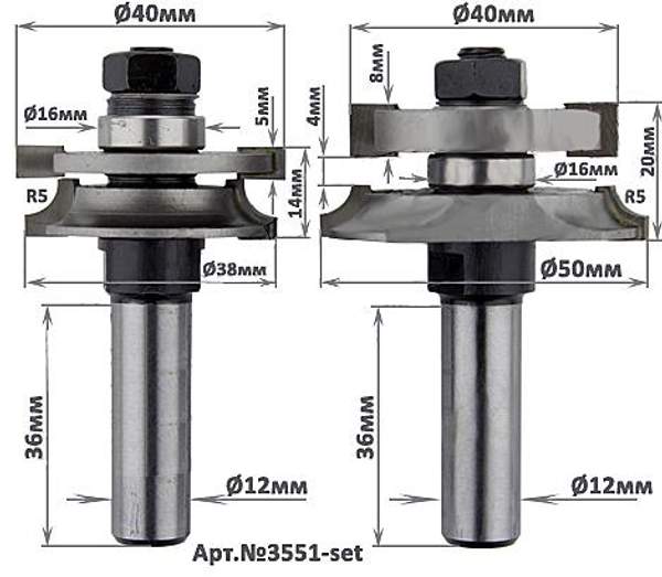 Фрезы GLOBUS 3551-set для изготовления вагонки D50 R5 хв.12мм