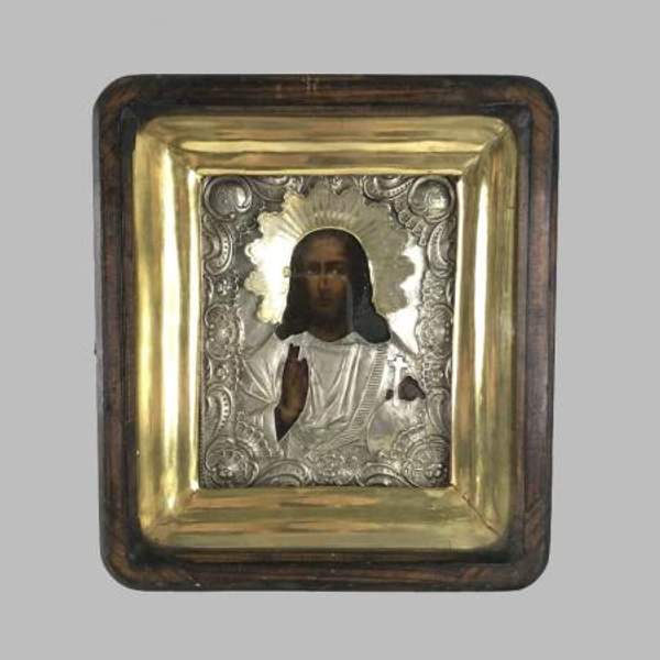 Икона "Спас Державный" в серебряном окладе и киоте. Россия, 1849 год