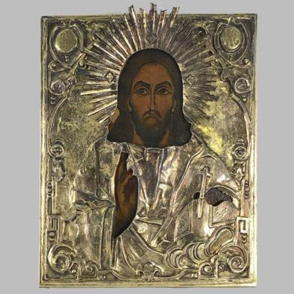 Икона в серебряном окладе "Спас Вседержитель", конец 19 века