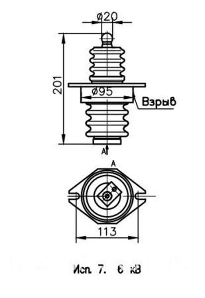 Изолятор проходной КРУВ-6 6 кВ (исп. 7) ПИЖЦ.686.152.026-01
