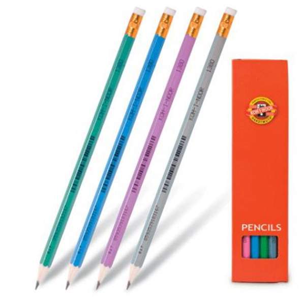 Карандаш чернографитный KOH-I-NOOR, 1 шт., "Astra", НВ, с резинкой, корпус ассорти, заточенный