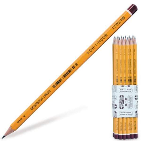 Карандаш чернографитный KOH-I-NOOR, 1 шт., "Black Sun", HB, без резинки, корпус желтый, заточенный