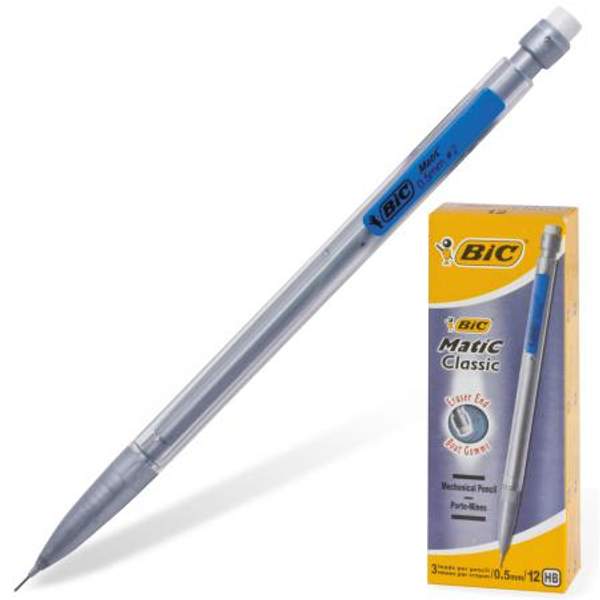 Карандаш механический BIC "Matic Classic", корпус серый, ластик, 0,5 мм