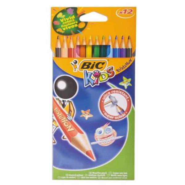 Карандаши цветные BIC "Kids ECOlutions Evolution", 12 цветов, пластиковые, заточенные, европодвес