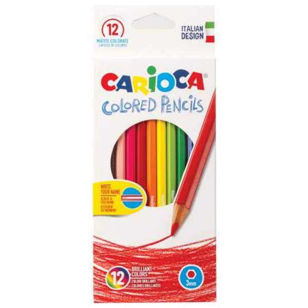 Карандаши цветные CARIOCA (Италия), 12 цветов, грифель 3 мм, шестигранные, заточенные, европодвес