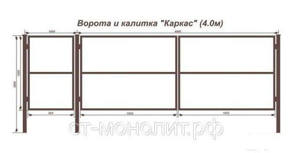 Каркас для профнастила: Ворота (4 м) + Калитка (0,95 м)