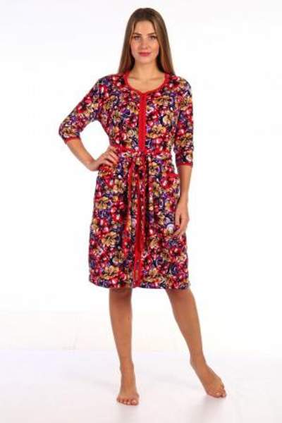 Халат женский Цветы красно-беж-фиолетовый