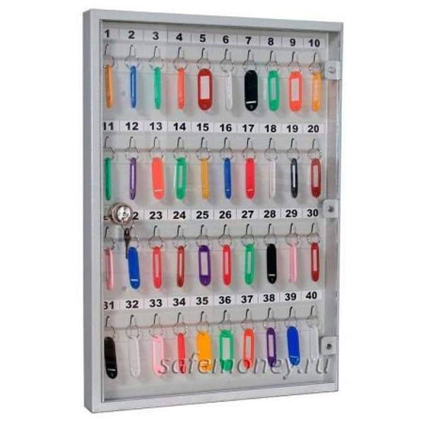Ключница настенная металлическая с прозрачной дверцей 40 ключей