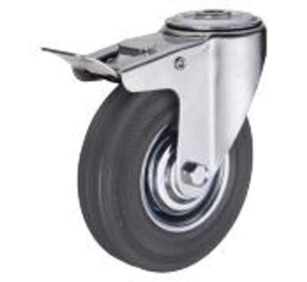 Колесо промышленное поворотное под болт с тормозом 100мм (207-100)