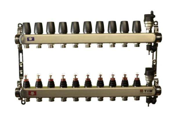 Коллектор из нержавеющей стали для теплого пола, 10 контура TIM,KCS5010