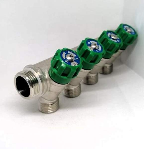 Коллектор распределительный вентильный 3/4", 4 отвода, TIM арт. MR135N-3/4-4